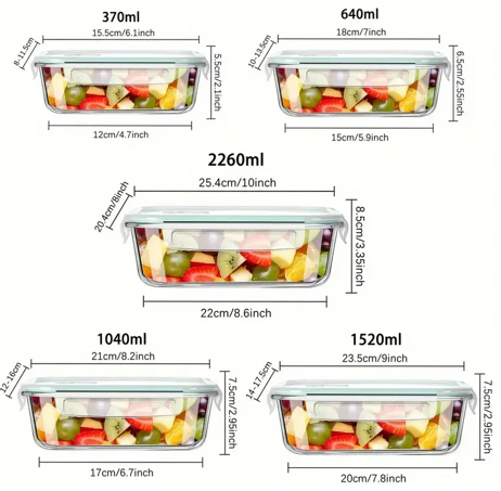 Meal Prep glass box in optimal container sizes.